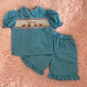 Rosalina Collections Smocked Two Piece Caterpillar Outfit - EUC